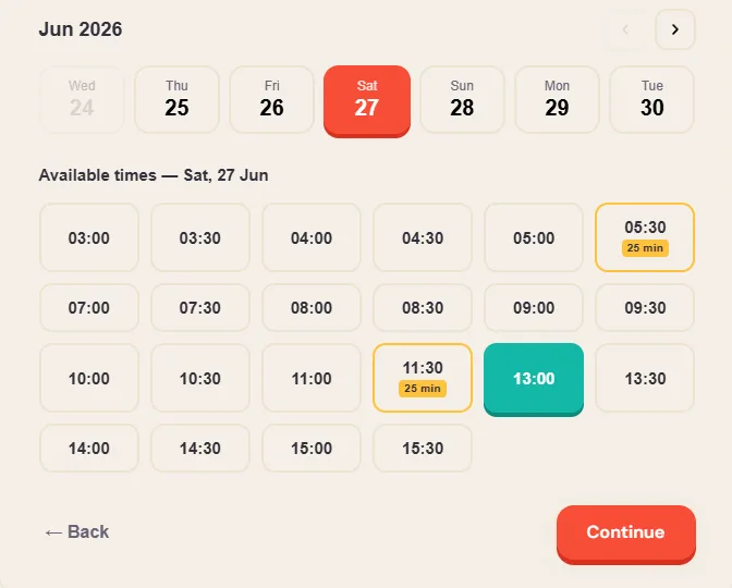 Booking calendar with real-time availability